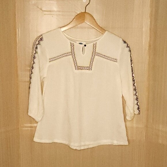 Old Navy New Cream Boho Embroidered Flowy Top 10-12 - Picture 1 of 7